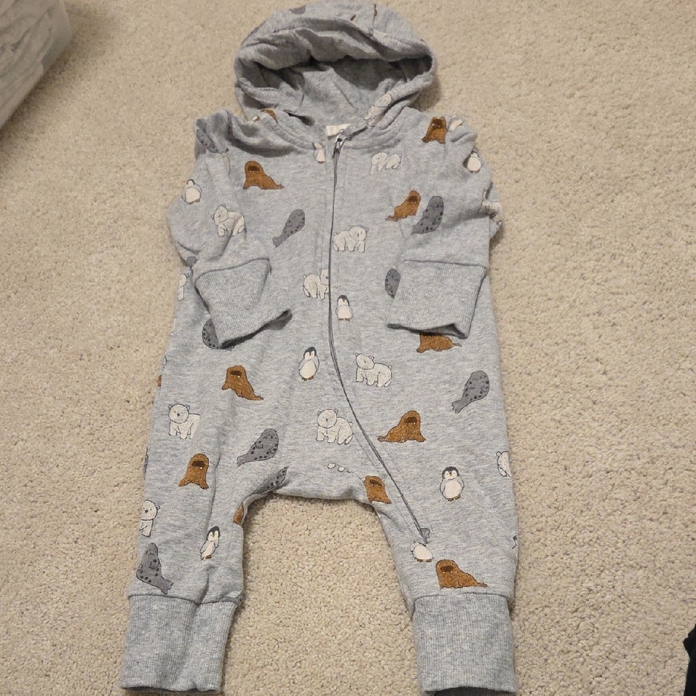 2/$20 H&M Gray Animal Print 4-6 Month One Piece